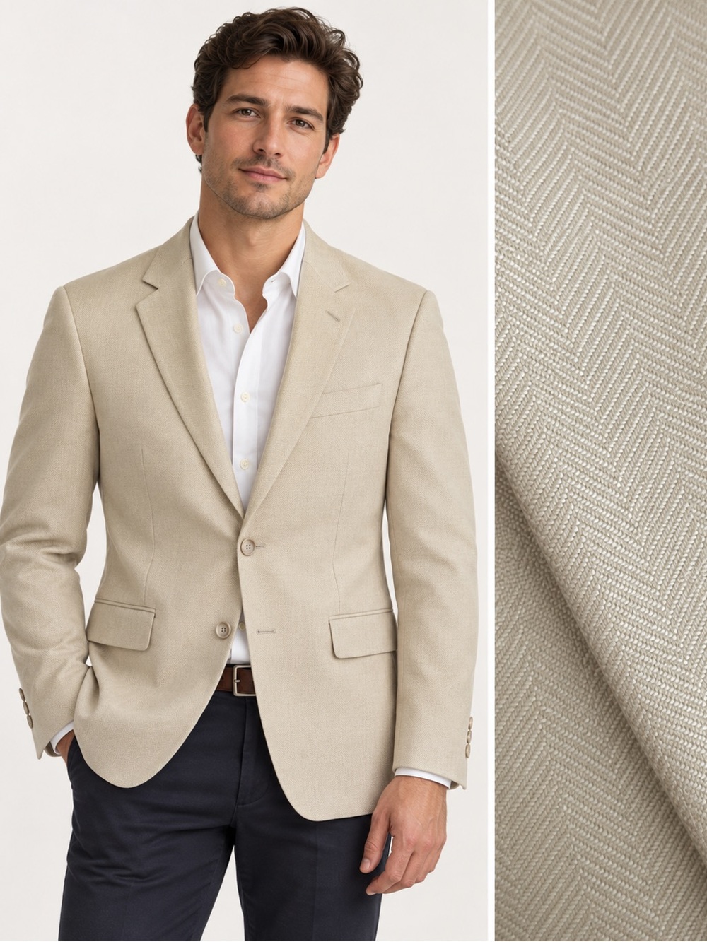 Pronto Uomo 100% Silk Herringbone Blazer Mens 36R Ivory Cream Old Money Wedding